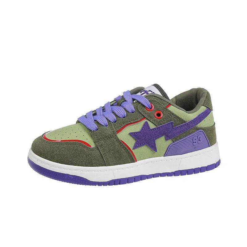 Contrast Star Lace Up Athletic Sneakers - Tredona LLC