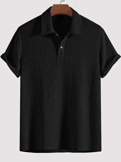 Men's Waffle-Knit Collared Neck Short Sleeve Polo - Tredona LLC