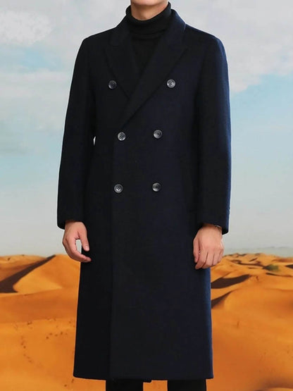 Men's Plus Size Double-Breasted Long Wool Coat - Tredona LLC