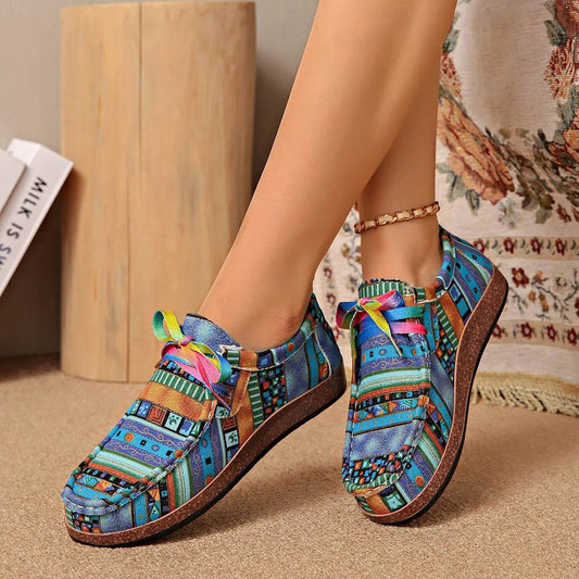 Printed Round Toe Sneakers - Tredona LLC