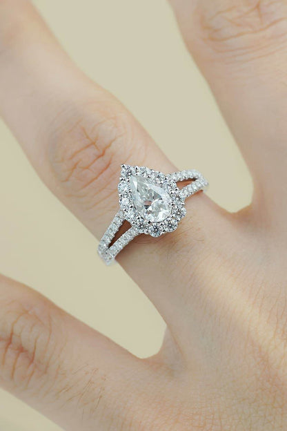 1 Carat Moissanite Teardrop Split Shank Ring - Tredona LLC