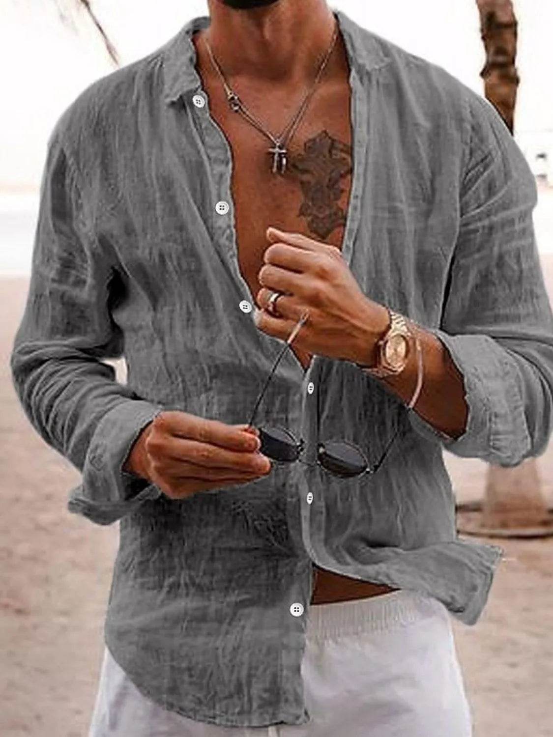 Men's Full Size Button Up Long Sleeve Shirt Plus Size - Tredona LLC