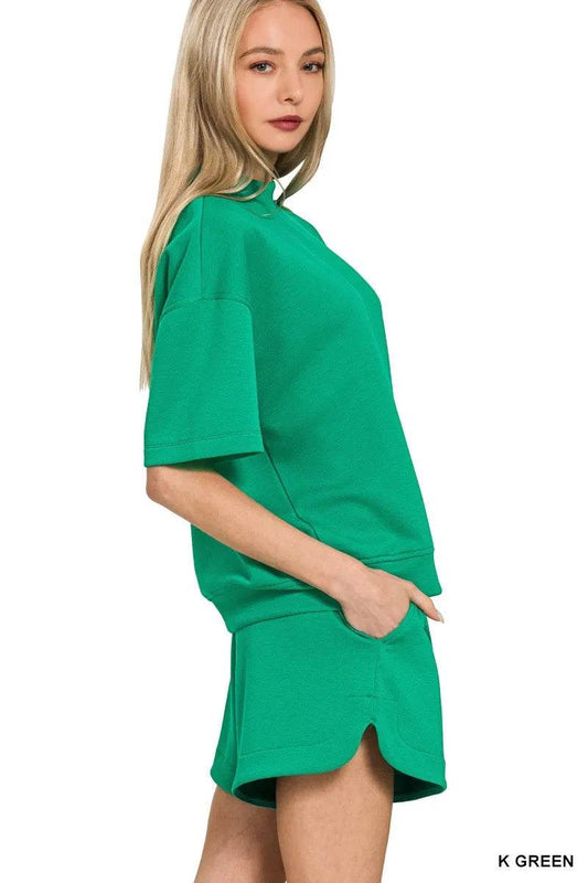 Zenana Scuba Short Sleeve T-Shirt and Shorts Set - Tredona LLC