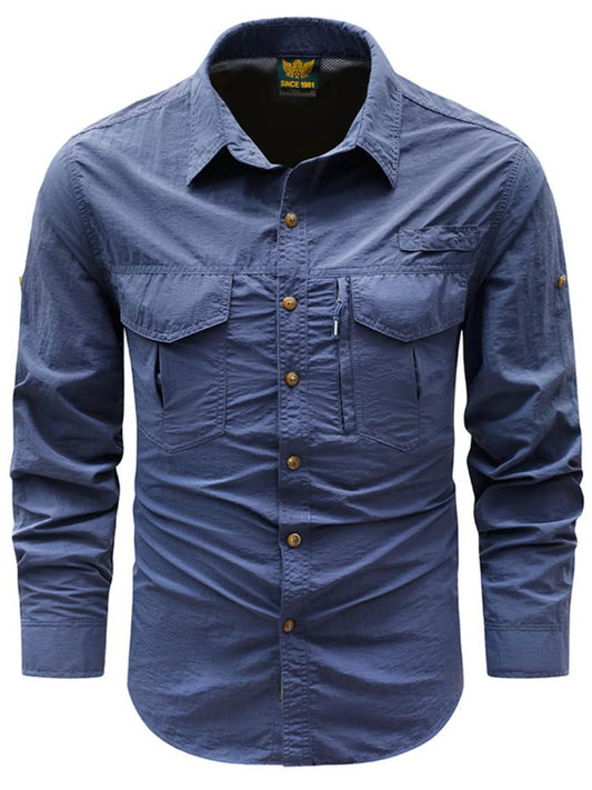 Men's Plus Size Button Up Long Sleeve Shirt - Tredona LLC
