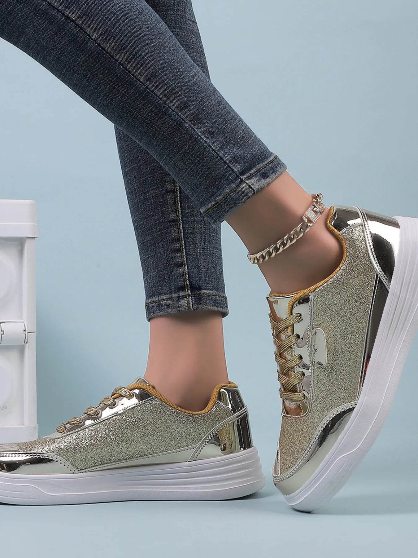 Glitter Metallic Platform Sneakers - Tredona LLC
