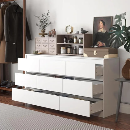 Hitow 9 Drawer Dresser for Bedroom with Deep Drawers, Large Floor Wood Dressers & Chest (63"W x 15.7"D x 31.5"H)