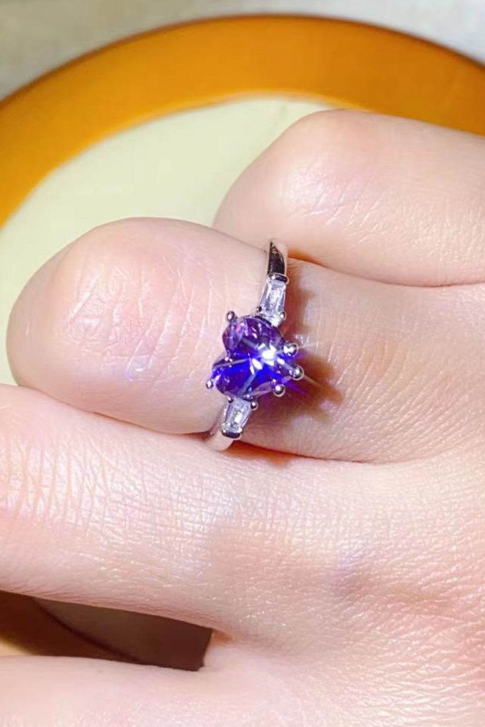 1 Carat Moissanite Heart-Shaped Platinum-Plated Ring in Purple - Tredona LLC