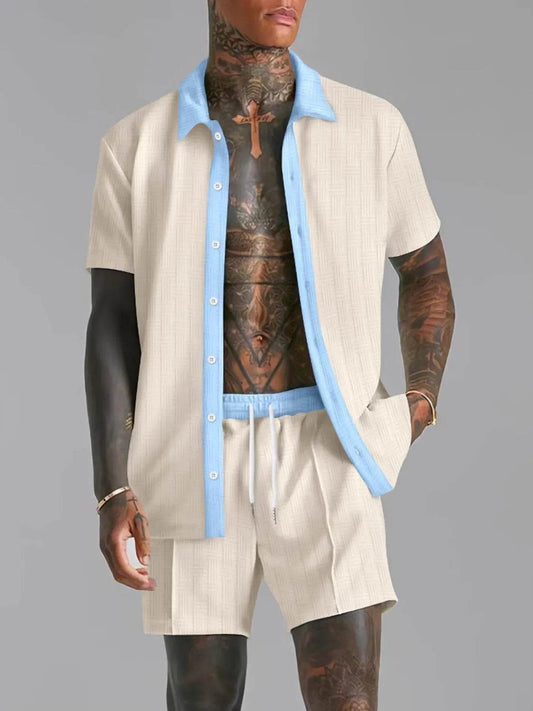 Men's Full Size Collared Neck Short Sleeve Top and Shorts Set Plus Size - Tredona LLC