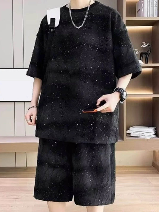Men's Full Size Round Neck Half Sleeve Top and Shorts Set Plus Size - Tredona LLC
