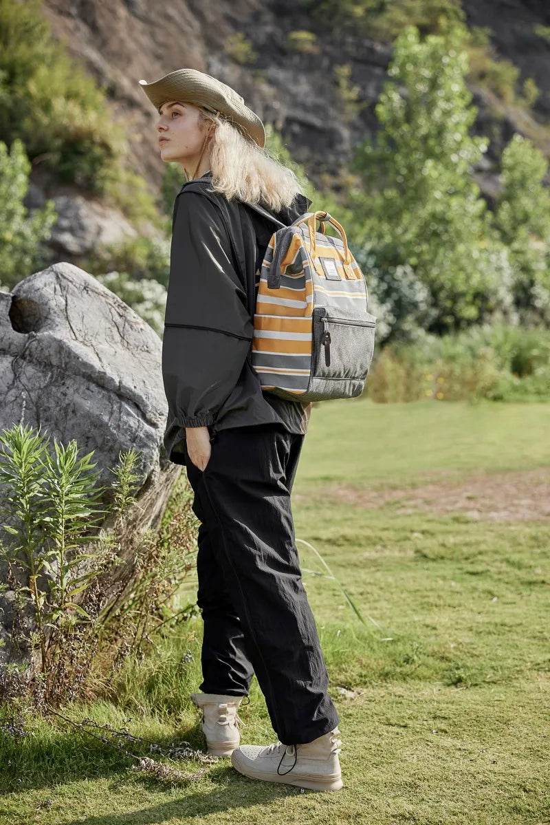 Himawari Striped Waterproof Nylon Backpack Bag with Side Pockets - Tredona LLC