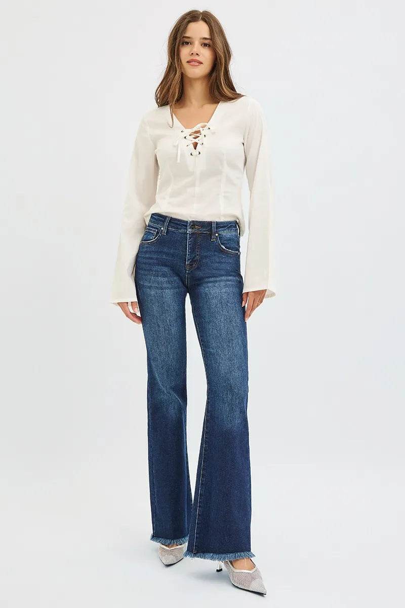 RISEN Full Size Tummy Control Mid Rise Flare Jeans Plus Size - Tredona LLC