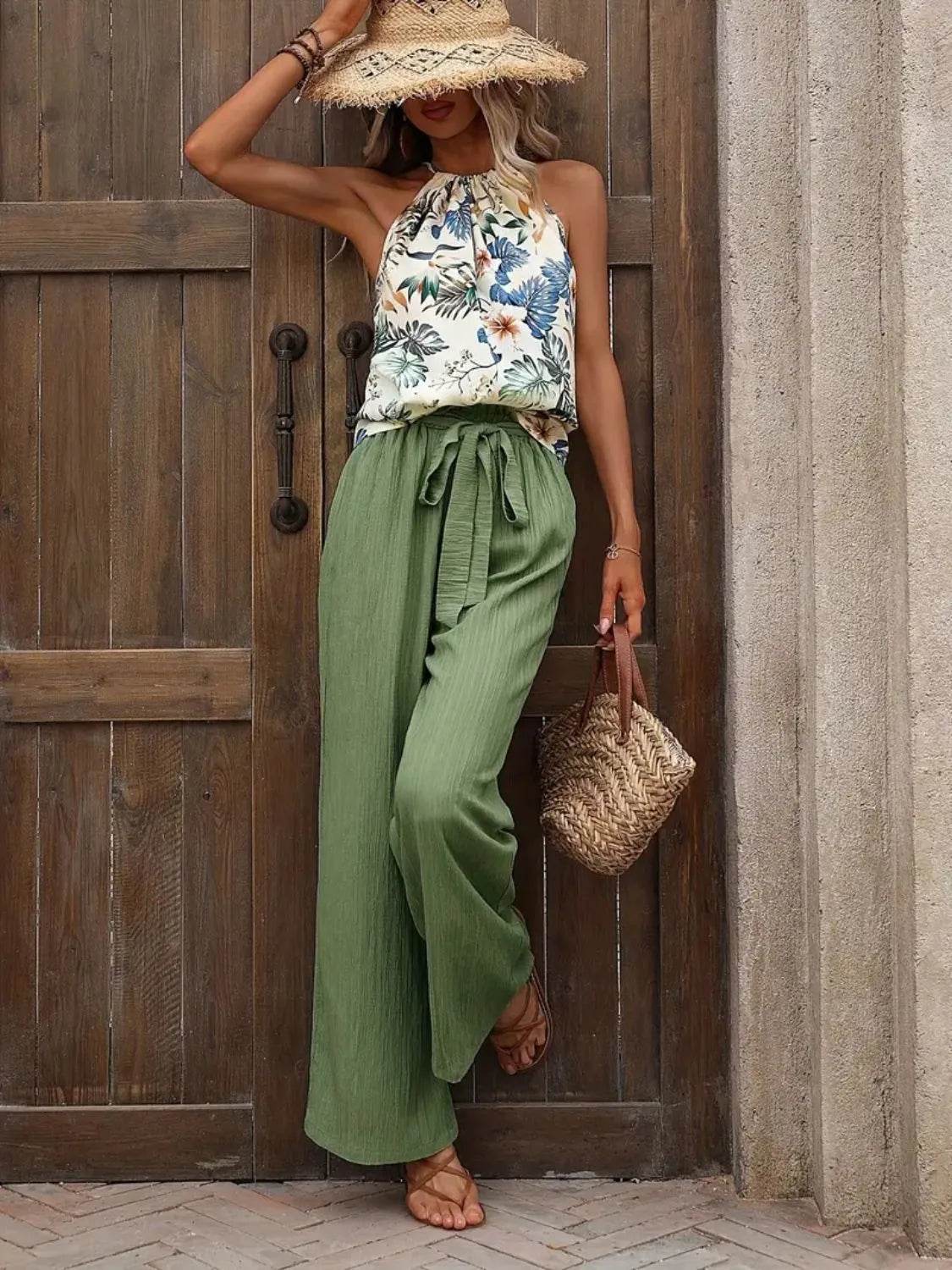 Printed Tank Top and Wide Leg Pants Set - Tredona LLC